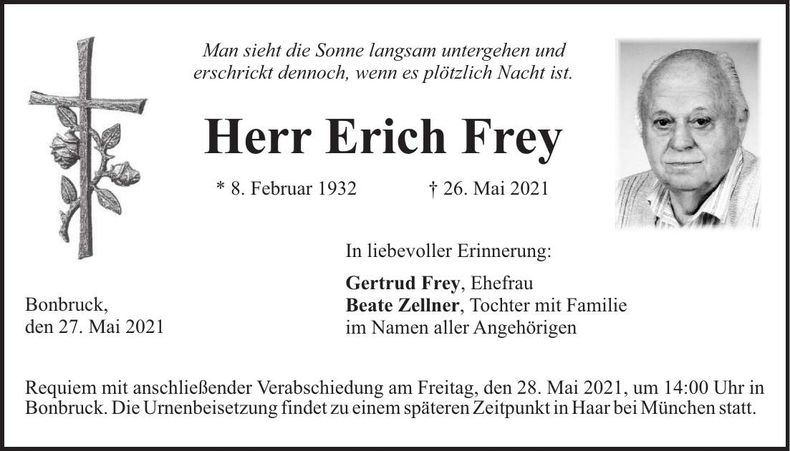 Traueranzeige Erich Frey