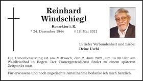 Traueranzeige Reinhard Windschiegl