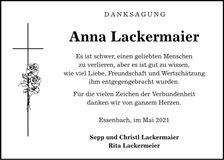 Traueranzeige Anna Lackermaier