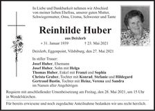 Traueranzeige Reinhilde Huber