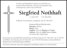 Traueranzeige Siegfried Nothhaft