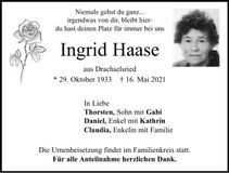 Traueranzeige Ingrid Haase