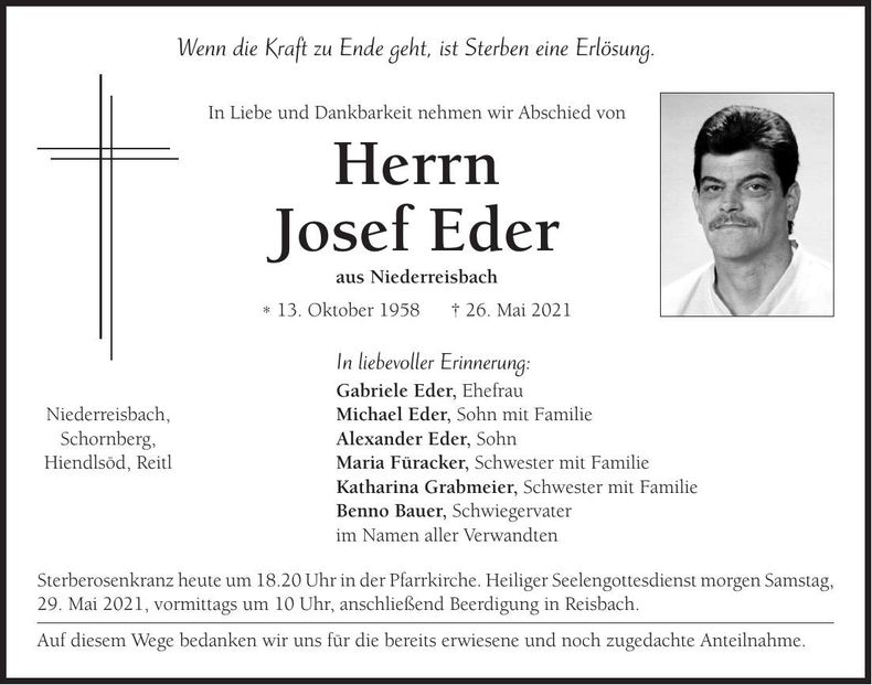 Traueranzeige Josef Eder