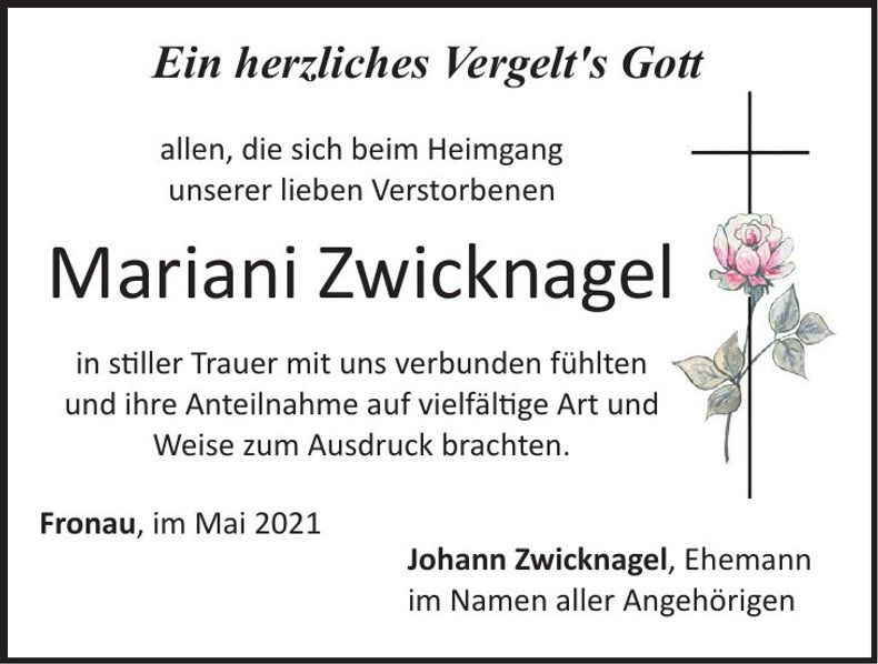 Traueranzeige Mariani Zwicknagel