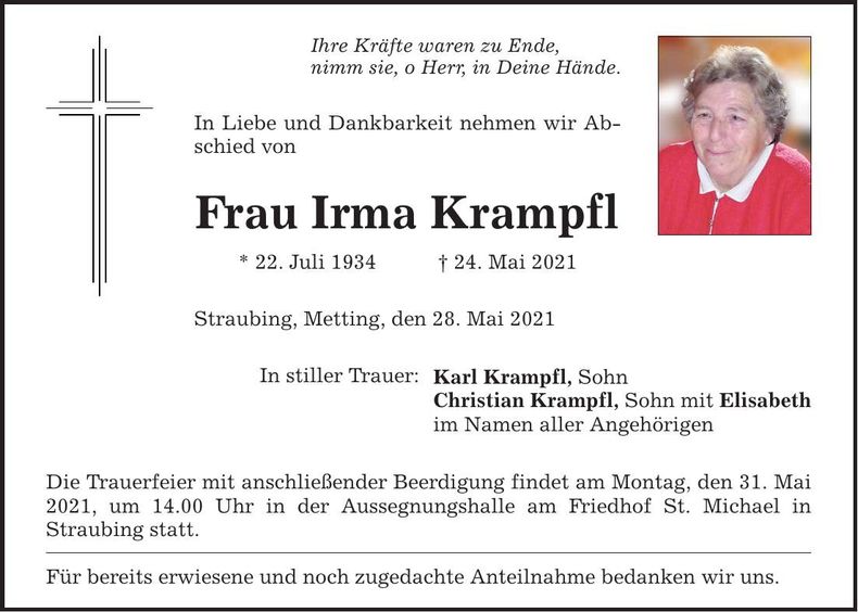Traueranzeige Irma Krampfl