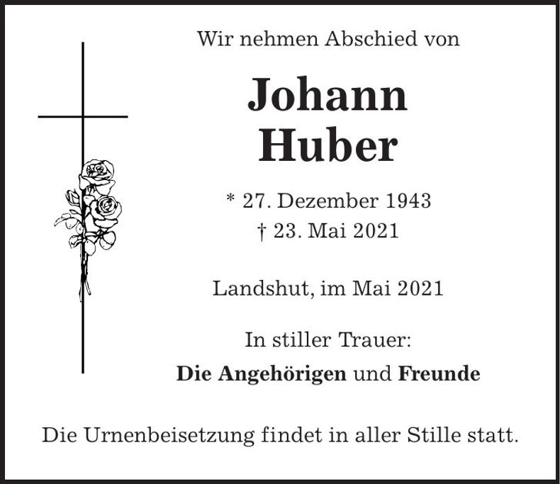 Traueranzeige Johann Huber
