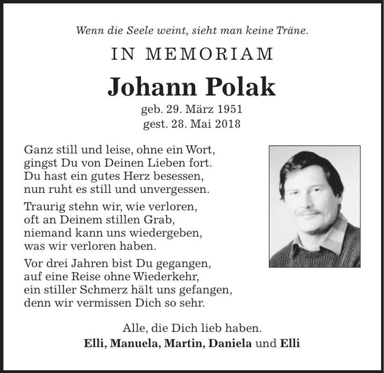 Traueranzeige Johann Polak