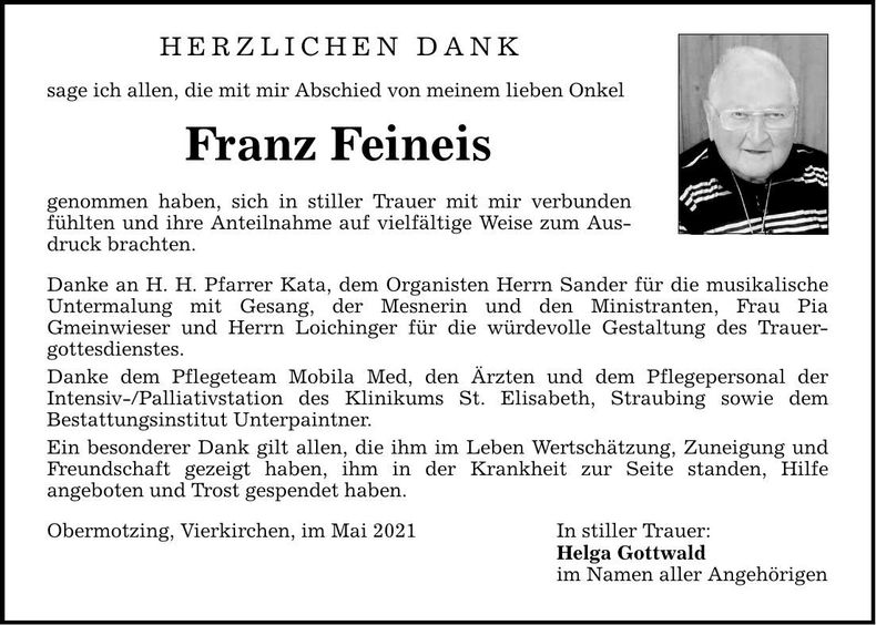 Traueranzeige Franz Feineis