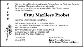 Traueranzeige Marliese Probst