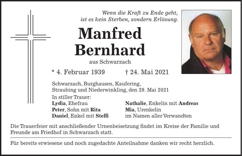 Traueranzeige Manfred Bernhard