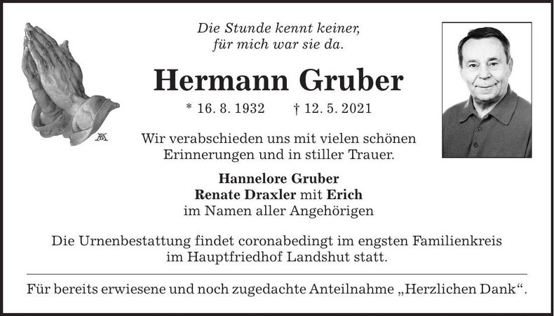 Traueranzeige Hermann Gruber