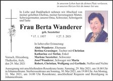 Traueranzeige Berta Wanderer