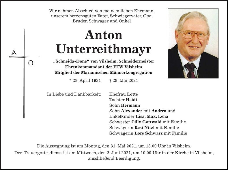 Traueranzeige Anton Unterreithmayr