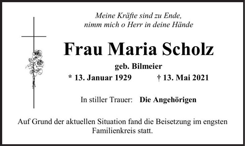 Traueranzeige Maria Scholz