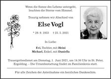 Traueranzeige Else Vogl