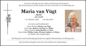 Traueranzeige Maria van Vügt