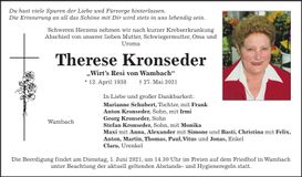 Traueranzeige Therese Kronseder