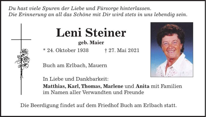 Traueranzeige Leni Steiner