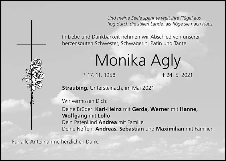 Traueranzeige Monika Agly