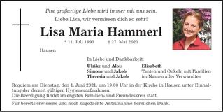 Traueranzeige Lisa Maria Hammerl