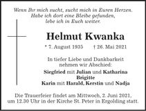 Traueranzeige Helmut Kwanka