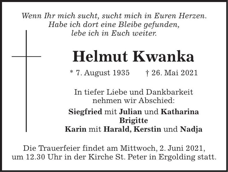 Traueranzeige Helmut Kwanka