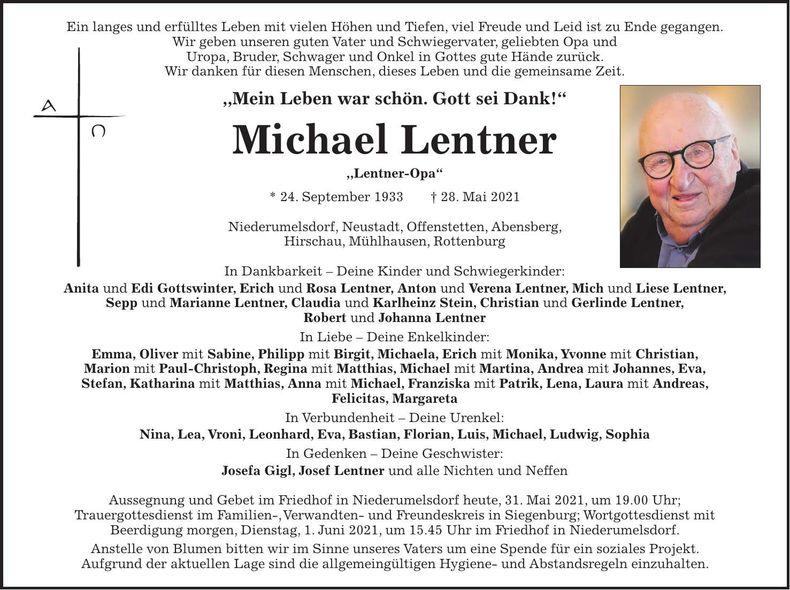 Traueranzeige Michael Lentner