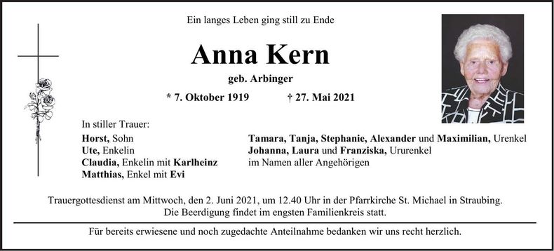 Traueranzeige Anna Kern