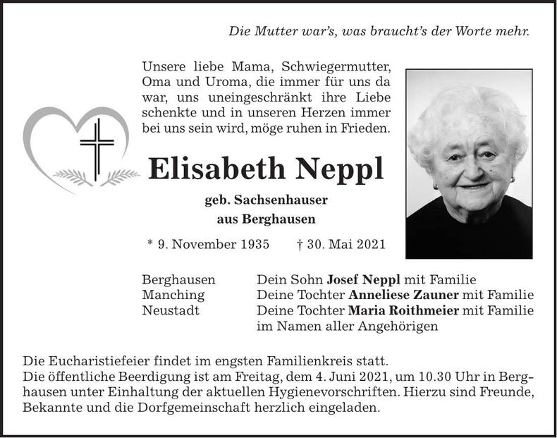 Traueranzeige Elisabeth Neppl
