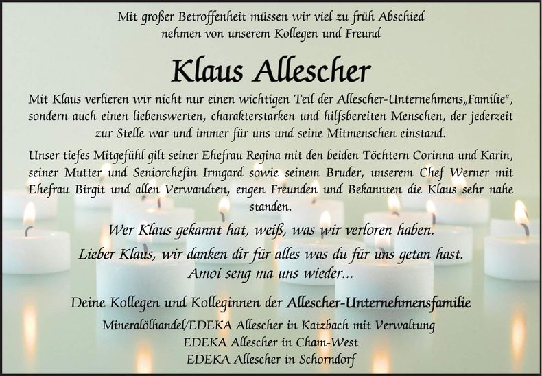 Traueranzeige Klaus Allescher