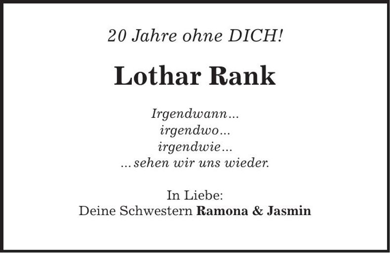 Traueranzeige Lothar Rank
