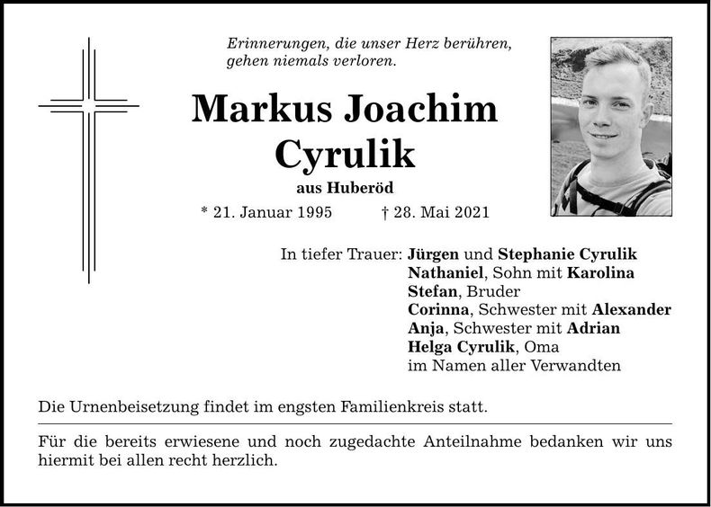 Traueranzeige Markus Joachim Cyrulik