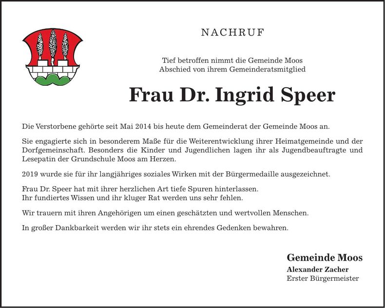 Traueranzeige Ingrid Speer