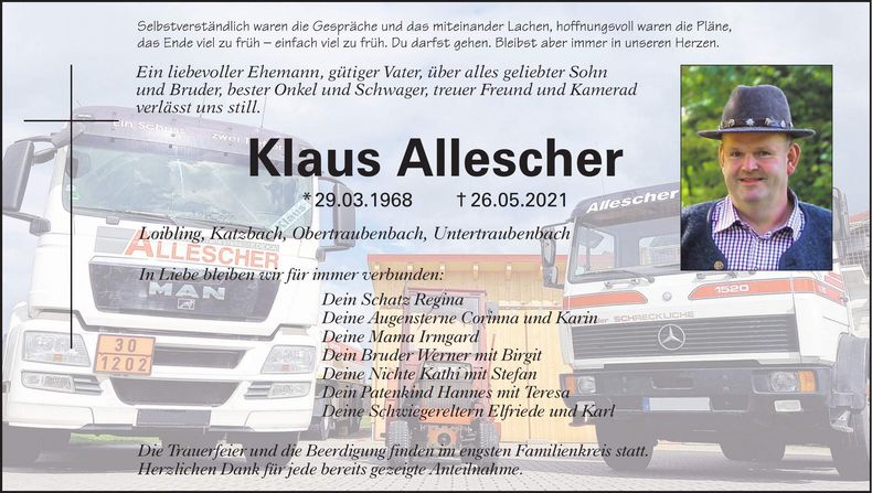 Traueranzeige Klaus Allescher
