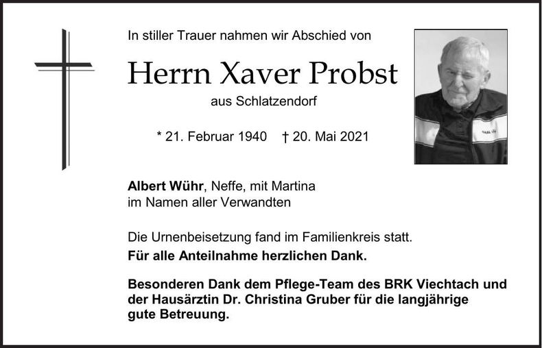 Traueranzeige Xaver Probst