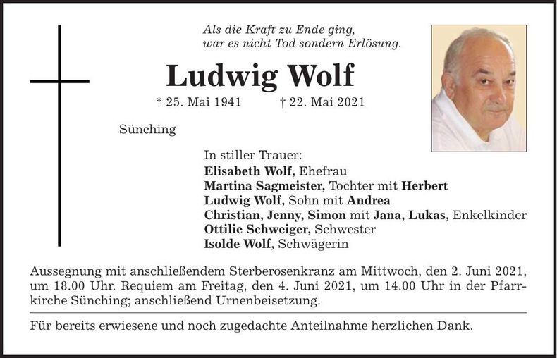 Traueranzeige Ludwig Wolf