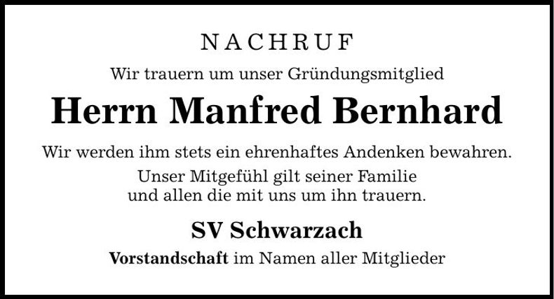 Traueranzeige Manfred Bernhard