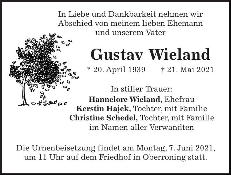 Traueranzeige Gustav Wieland