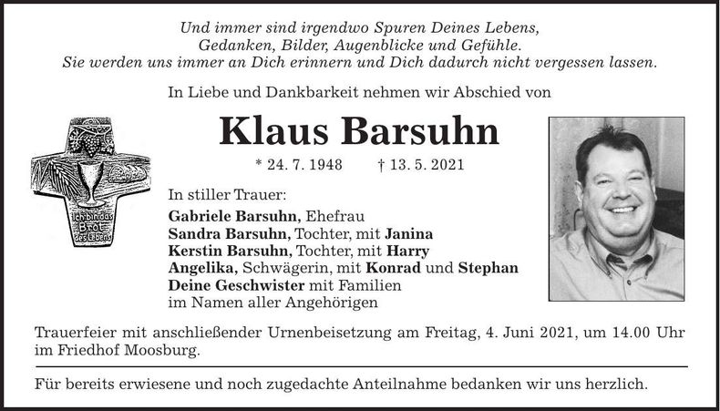 Traueranzeige Klaus Barsuhn