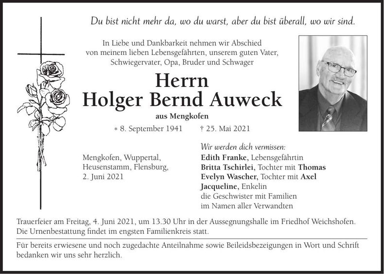 Traueranzeige Bernd Auweck