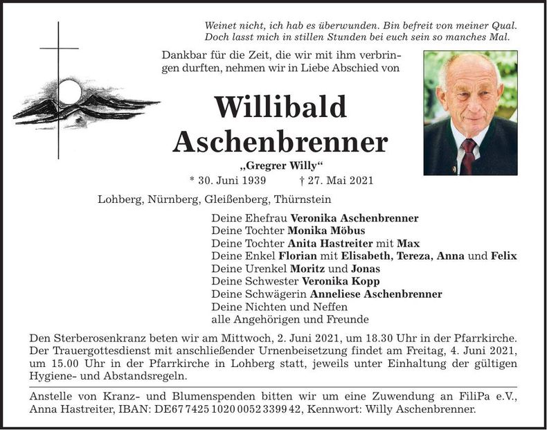Traueranzeige Willibald Aschenbrenner