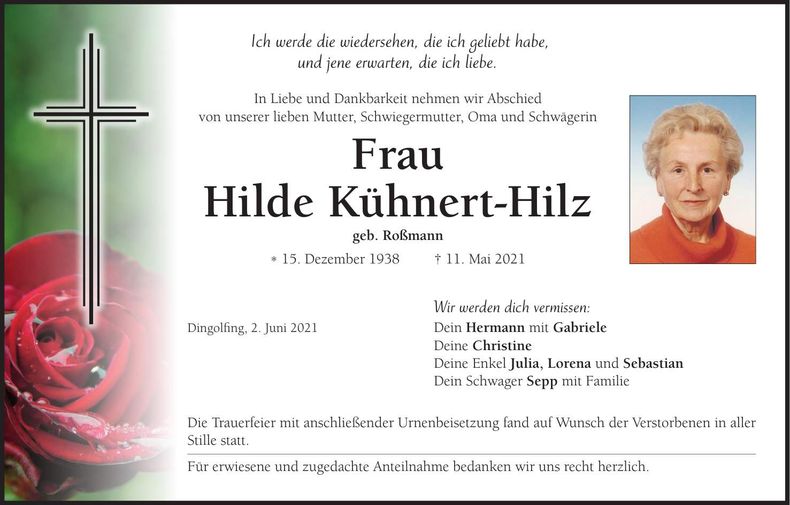 Traueranzeige Hilde Kühnert-Hilz
