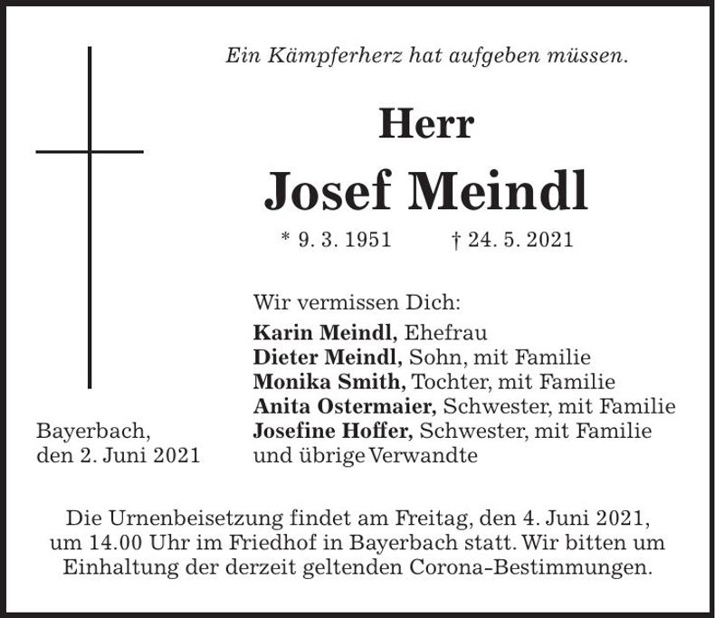 Traueranzeige Josef Meindl