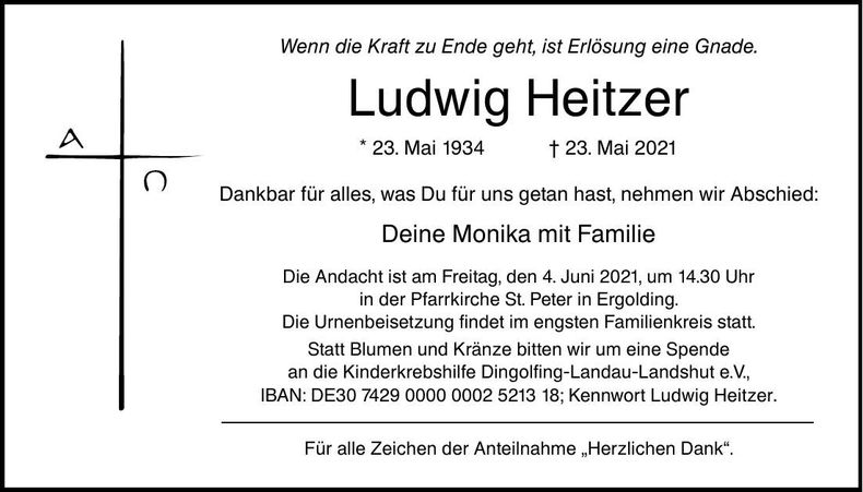 Traueranzeige Ludwig Heitzer