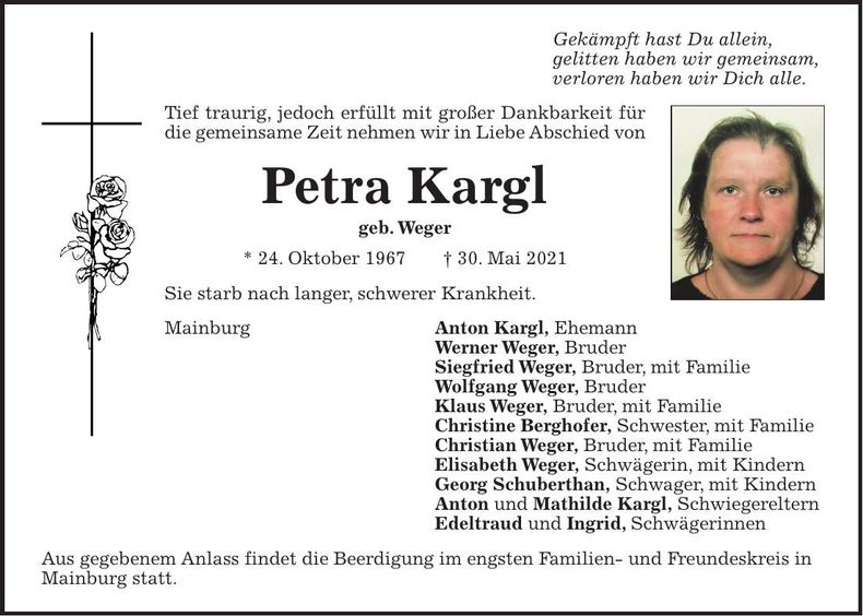 Traueranzeige Petra Kargl