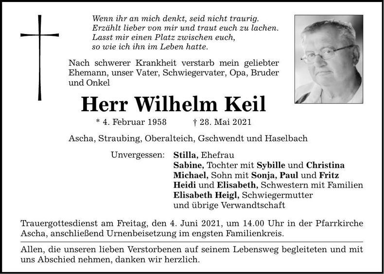 Traueranzeige Wilhelm Keil