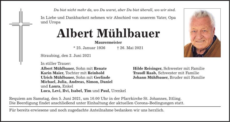 Traueranzeige Albert Mühlbauer