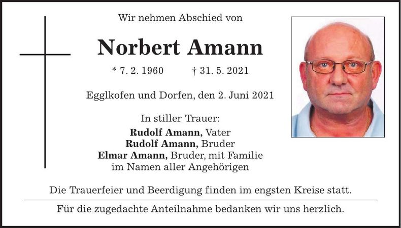 Traueranzeige Norbert Amann