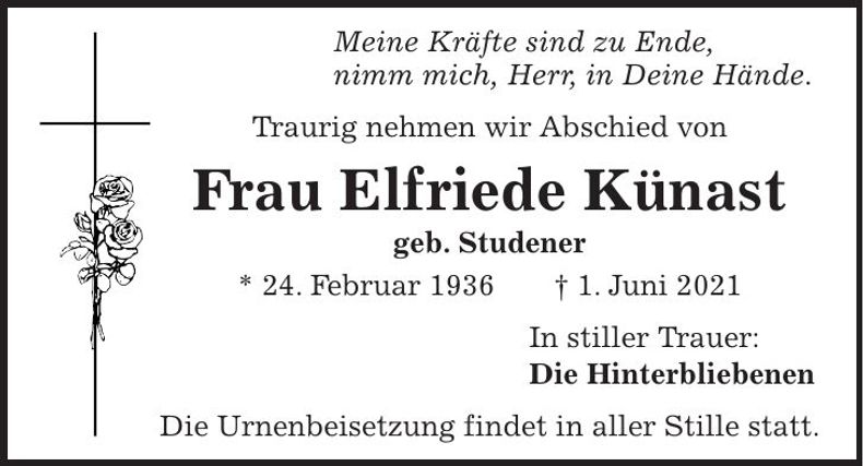 Traueranzeige Elfriede Künast