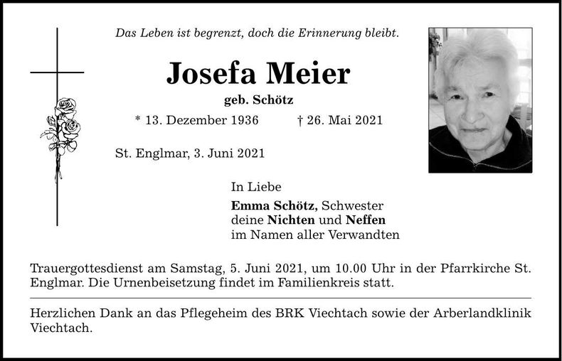 Traueranzeige Josefa Meier